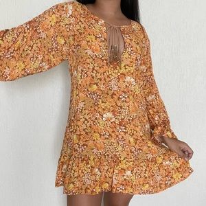 Floral Orange and Yellow Long sleeve Dress